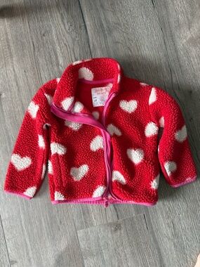 jumping beans Red Sherpa Zip Hoodie with White Hearts
